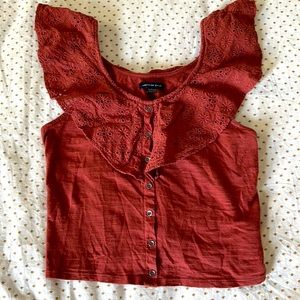 American Eagle Crop Top Sleeveless Terra Cotta Ruffle